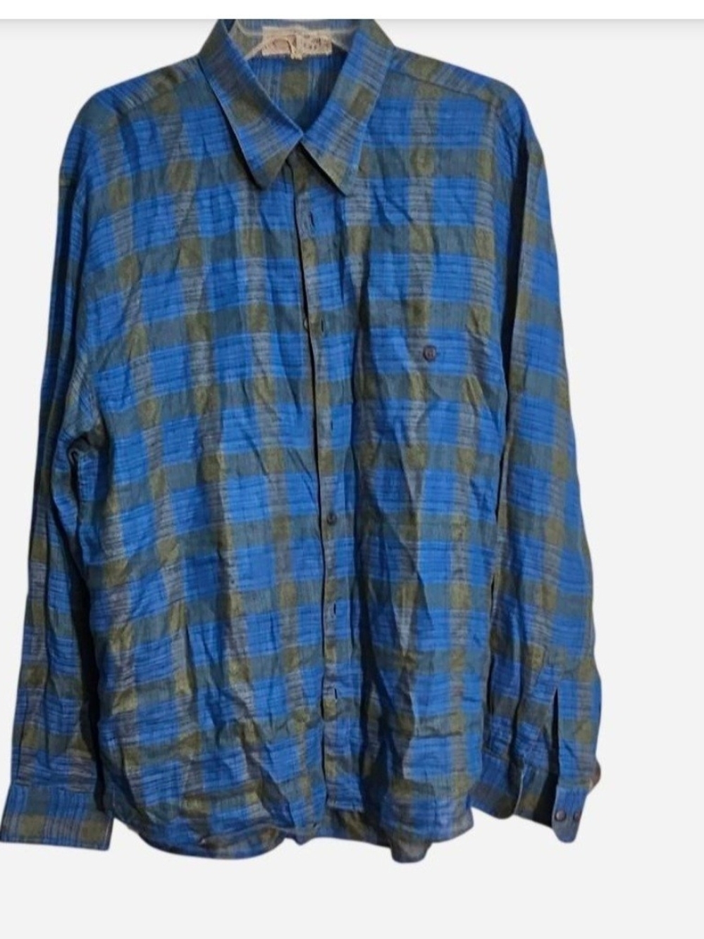 Vintage Mondo di Marco Firenze 100% Linen Plaid Button Down Shirt Men's XL